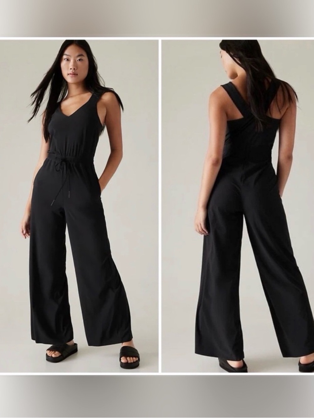 Athleta Savannah Jumpsuit Women's Wide Leg Sleeveless Black Sz 6